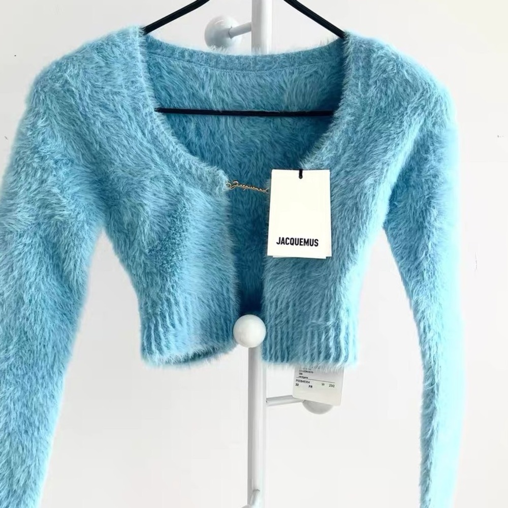 Authentic Jacquemus Sky Blue Fuzzy Cardigan
